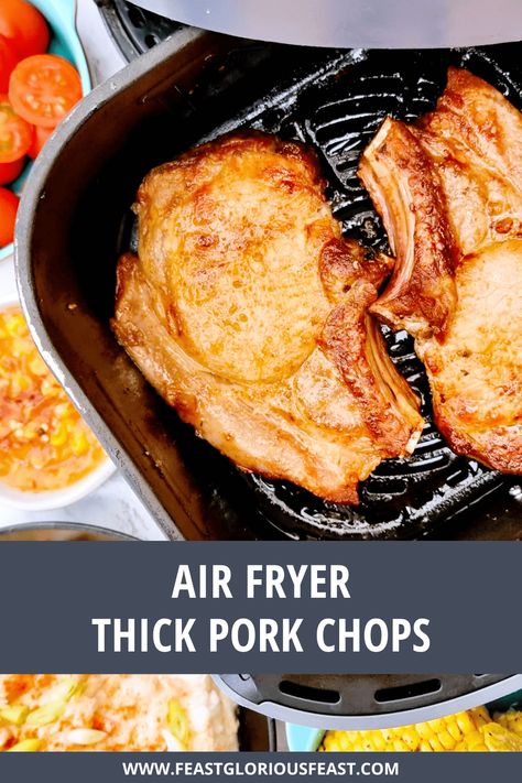 Follow these simple instructions for How to Air Fry Thick Pork Chops and find yourself with mouth-watering meaty chops that are endlessly versatile. Bone-in pork chops with their perfect balance of fat and meat are a perennial favourite and surprisingly quick to cook. #FeastGloriousFeast Air Fryer Recipes Pork Chops, Air Fry Pork Chops, Pork Chops Bone In, Air Fryer Recipes Pork, Bone In Pork Chops, Air Fryer Pork, Honey Garlic Pork Chops, Breaded Pork Chops, Cooking Pork Chops