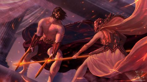 Battle of the Gods by https://www.deviantart.com/emmanuelmadailart on @DeviantArt Greek Demigods, Athena Art, Athena Goddess Of Wisdom, Gods Art, Goddess Of Wisdom, Greek Heroes, Gods Of Egypt, Mtg Art, Greek Mythology Art