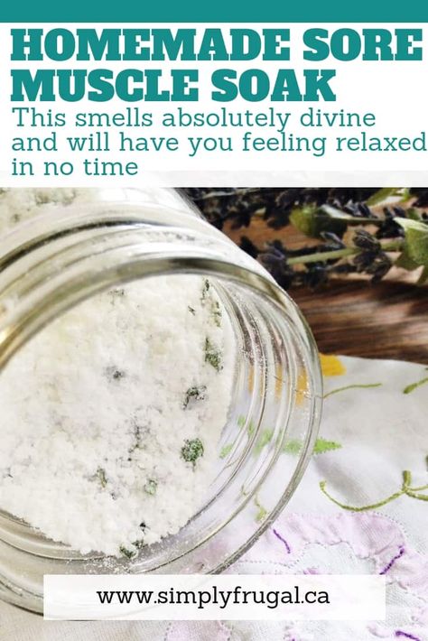 Sore Muscle Relief Bath, Muscle Bath Soak, Sore Muscles Bath Soak, Muscle Relief Bath, Bath Soak Recipe, Sore Muscle, Bath Salts Recipe, Homemade Spa, Bath Salts Diy