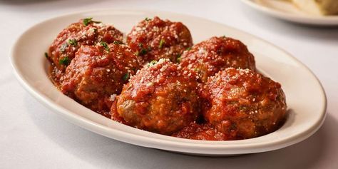 Meatballs | Entrees | Carmine's Italian Recipes Chicken Parmigiana Recipe, Family Dishes, Chicken Parmigiana, Meatball Recipe, Classic Italian Dishes, Italian Meatballs, American Dishes, Fettuccine Alfredo, Upper West Side