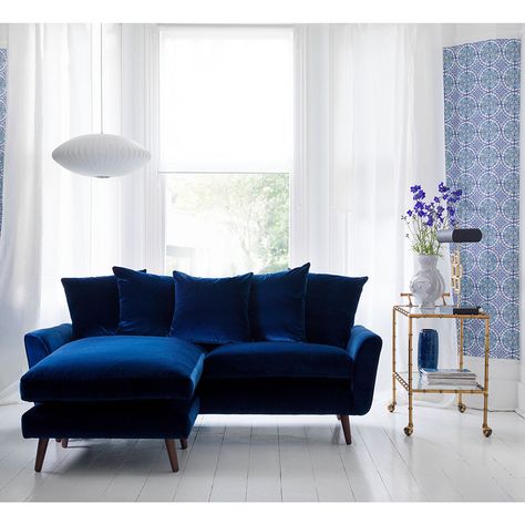 Navy blue velvet sofa living room