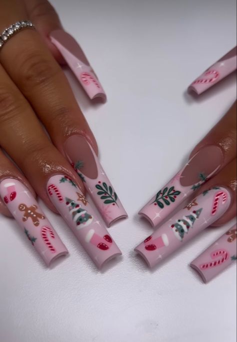 Christmas Nail Designs Acrylic, Unghie Nail Art, Winter Nails Acrylic, Christmas Nails Acrylic, Design Nails, Bling Acrylic Nails, Winter Nail, Nails Pink, Pink Acrylic Nails