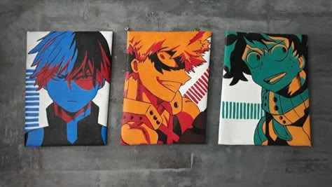 My Hero Academia Painting, Famous Trio, Todoroki Bakugou, Anime Canvas Painting, Academia Art, Valentine Baskets, Anime Canvas, Boku No Hero, My Hero