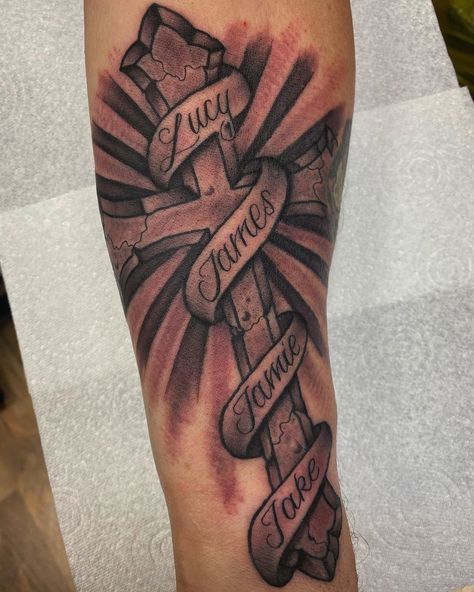 #Tattoos,family tattoos Wrist Tattoos Family, Matching Family Tattoos, Tattoos Family, Heart Tattoos With Names, Family First Tattoo, Family Tattoos For Men, Shoulder Sleeve Tattoos, Family Tattoo Designs, Christ Cross