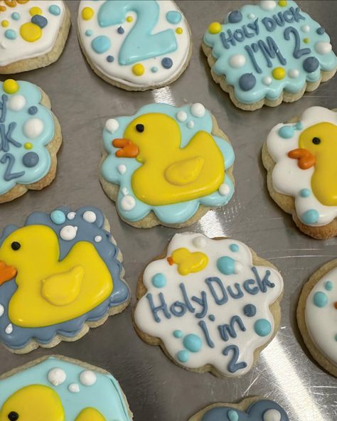 HOLY DUCK, I’m Two!!! Holy Duck Im Two, Dream Cookies, Rubber Ducky Birthday, Duck Cookies, Lake Birthday, Duck Birthday, 2 Birthday, Second Birthday, Rubber Ducky