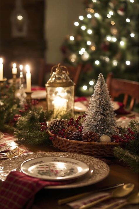 Looking to bring cozy vibes to your Christmas table? A vintage lantern surrounded by pine and red berries is a classic French Christmas centerpiece that feels warm and inviting. I love adding plaid napkins for an extra touch of holiday charm. Wouldn’t this setup make your table feel like a cozy winter evening? Vintage Christmas Table, Plaid Napkins, French Christmas, Winter Evening, Christmas Centerpiece, Vintage Lanterns, O Holy Night, Festive Tables, Christmas Table Settings