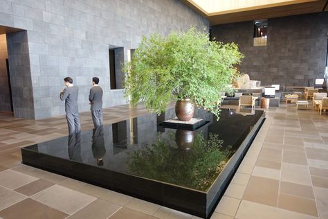 Review: Aman Hotel Tokyo, Japan | One Mile at a Time Hotel Lobby Water Feature, Aman Hotel Lobby, Lobby Reception Design, Aman Hotel, Aman Tokyo, Water Feature Ideas, Japanese Garden Zen, Waterscape Design, Indoor Courtyard