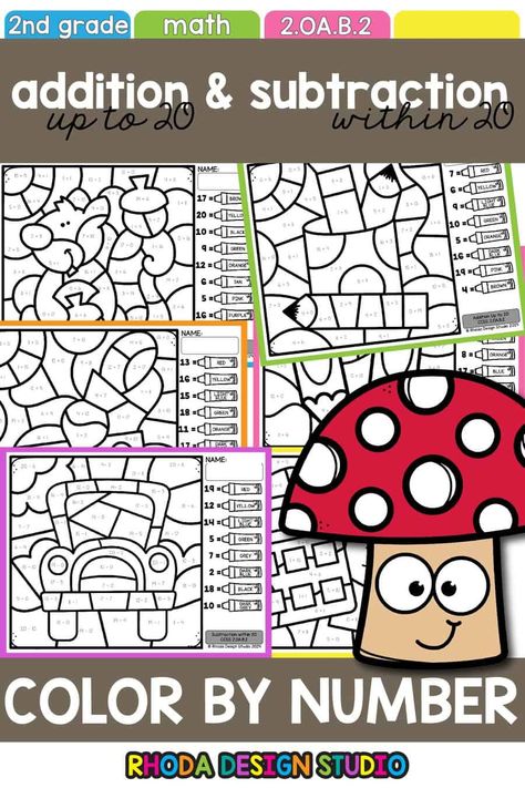 Looking for a fun way to practice math skills? Our addition and subtraction within 20 color by code worksheets make learning exciting with engaging coloring activities. Save this pin to get free color by number math worksheets perfect for homeschool or classroom use! First Grade Math Coloring Sheets, Free Worksheets For 2nd Grade, Color By Number Addition And Subtraction, 2nd Grade Worksheets Free, Fun Addition Worksheets, Color By Addition First Grade Free, 1st Grade Worksheets Free Printables Math Activities, Addition To 20 Worksheets Free, Free 2nd Grade Math Worksheets