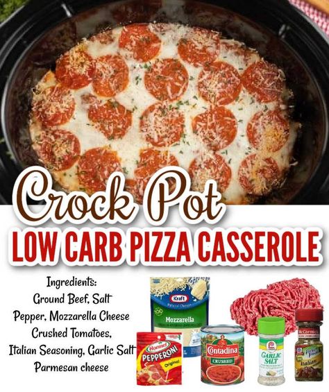 Crock Pot Pizza Casserole, Low Carb Crock Pot, Casserole Crockpot Recipes, Pizza Casserole Recipe, Crock Pot Pizza, Crustless Pizza, Low Carb Crock Pot Recipes, Keto Cinnamon, Glazed Pecans