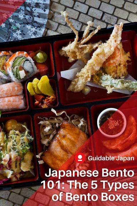 Japanese bento are a unique part of Japanese food culture, going beyond the standard lunchboxes found in other countries. Find out about the five common types of bento boxes, what ingredients should go inside, and where to find each one when in Japan! Traditional Japanese Bento Box Recipes, Bento Box Japanese Traditional, Japanese Bento Ideas, Bento Box Lunch For Adults Asian, Bento Box Lunch For Adults Japanese, Japanese Bento Box Recipes, Japanese Bento Box Lunch, Bento Box Lunch For Adults, Traditional Bento