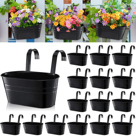 PRICES MAY VARY. Package Includes: you will receive 20 pieces of metal hanging flower pots, each with 2 detachable hooks and 2 water outlet holes, large capacity and enough quantity to meet your needs and replacements, and you can also share some with your friends and family members Reliable Material: iron box hanging bucket pot is made of upgraded metal iron material, which is reliable and has a wide range of usage scenarios, helping you make full use of the living space on the porch or terrace Balcony Railing Planters, Bucket Flower, Large Hanging Planters, Window Box Plants, Flower Holders, Metal Wall Planters, Bucket Planters, Fence Planters, Railing Planters