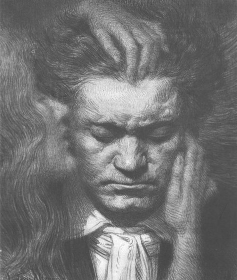 "Beethoven Listening To A Muse,"  Ludovic Alleaume, 1928 Ludovic Alleaume, Beethoven Art, Fritz Baumgarten, Study Drawing, Classical Music Composers, Classical Musicians, 19th Century Art, A Muse, Unique Drawings