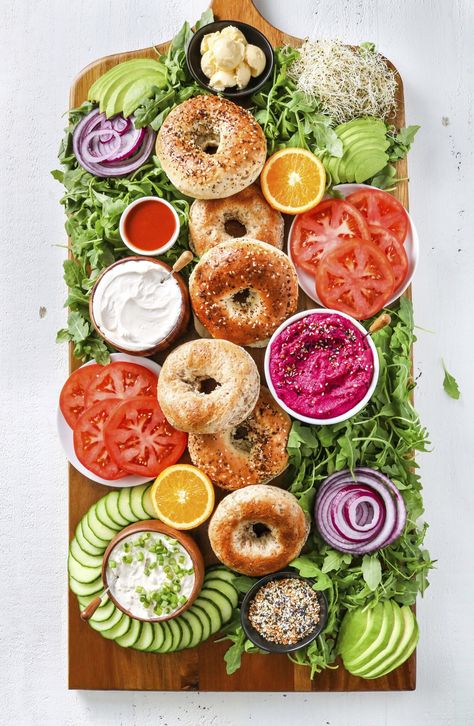 Build-Your-Own Bagel Sandwich Board [Vegan] - One Green Planet Bagel Breakfast Board, Smoked Salmon Platter, Salmon Platter, Vegan Bagel, Smoked Salmon Appetizer, Bagel Breakfast, Bagel Bar, Bagel Toppings, Best Breakfast Casserole