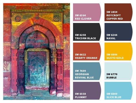 "Bohemian Door" Color Palette Inspiration Chip It! by Sherwin-Williams – ChipCard by Christy C. Moroccan Paint Colors, Mexican Paint Colors, Bohemian Paint Colors, Bohemian Bedroom Colors, Bohemian Color Scheme, Bohemian Cabin, Eclectic Color Palette, Boho Color Scheme, Color Palette For Home