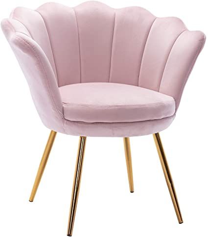 Amazon.com: Comfy Desk Chair no Wheels, Velvet Upholstered Accent Chair, Vanity Chair for Living Room with Golden Legs, Bedroom, Dining Room, Light Pink: Kitchen & Dining Dresser In Living Room, Desk Chair Comfy, Pink Vanity, Accent Chair Bedroom, Pink Desk, Small Accent Chairs, Chair For Living Room, Poltrona Vintage, Pink Living Room