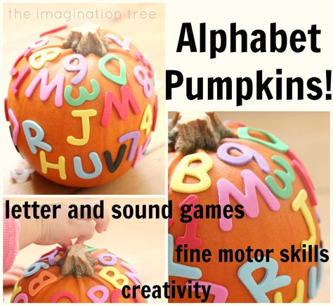 Alphabet Pumpkins and 5 Playful Literacy Games from The Imagination Tree Preschool Autumn, Pumpkin Preschool, Fall Literacy Centers, Pumpkin Unit, Imagination Tree, Playful Learning, Pumpkin Activities, Fall Lessons, Literacy Games