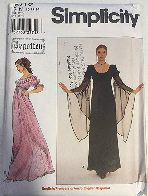 Amazon.com: Simplicity Sewing Pattern 8619 Misses' Begotten Empire-waist Dress or Gown Size N (10, 12, 14) Costume Ange, Long Dress Sewing Patterns, Medieval Dress Pattern, Empire Waist Dress Pattern, Pleated Neck, Simplicity Patterns Dresses, Medieval Gown, Costume Sewing Patterns, Costume Patterns