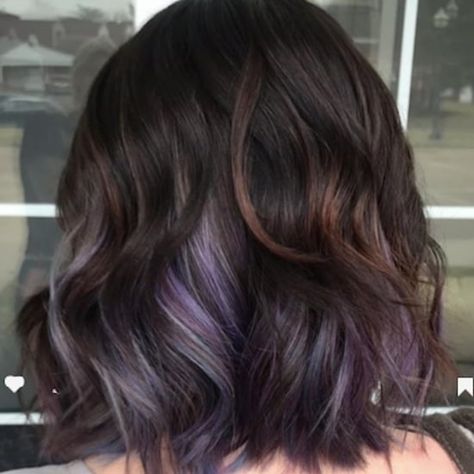 Chocolate Lilac Hair, Brown Hair Cuts, Pelo Color Vino, Coffee Brown Hair, Lilac Hair Color, Brown Hair Looks, Bronde Hair, Chocolate Brown Hair, Purple Highlights