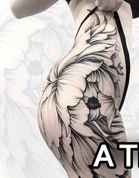 White Flower Tattoos, Black And White Flower Tattoo, Hip Tattoo Designs, Bum Tattoo, Kunst Tattoos, Hip Tattoos Women, Pieces Tattoo, Inspiration Tattoos, Side Tattoos