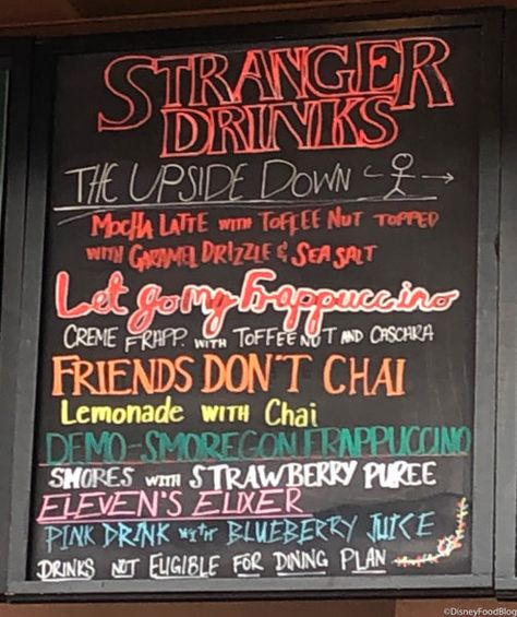 Travel to the Upside Down with These Starbucks Stranger Things Drinks in Disney World Starbucks Stranger Things Drink, Stranger Things Menu Ideas, Stranger Things Drinks, Themed Starbucks Drinks, Disney Starbucks Drinks, Barista Ideas, Drinks Stand, Cold Starbucks Drinks, Star Bucks