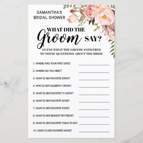 What did Groom say bridal shower game bilingual - Popular Zazzle Product! Best choice, tags : #invitations, #tshirt, #card, #InvitationsCard, #legging, #trending, #holiday Bridal Shower Ideas Dessert Tables, Garden Themed Bridal Shower Ideas, Spanish Games, Find The Guest, Bridal Shower Inspo, Bridal Shower Planning, Wedding Shower Games, Boho Chic Wedding, Bridal Shower Game