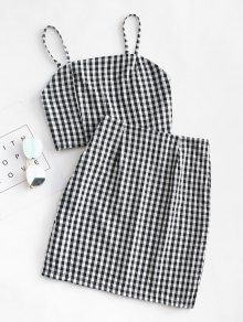 [56% OFF] [POPULAR] 2020 Smocked Back Cami Plaid Skirt Set In YELLOW | ZAFUL Black And White Crop Tops, Plaid Skirt Set, Rok Mini, Everyday Clothes, Boho Fabric, Cami Crop Top, 2019 Fashion, Plaid Skirts, White Crop Top