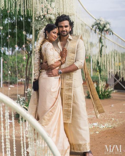 Handsome South Indian Groom Outfits That Simply Won Us Over! South Indian Groom Outfit, Keerthi Pandian, South Indian Groom, Telugu Marriage, Sunflower Bed, Ashok Selvan, South Indian Engagement, Wedding Matching Outfits, Haldi Wedding