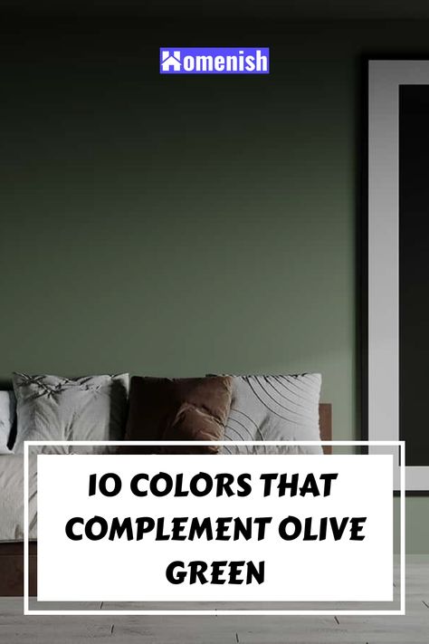 10 Colors that Complement Olive Green Dark Olive Green Room, Olive Green Sitting Room Ideas, Black White And Olive Green Bedroom, Olive Green Bedroom Walls Color Pallets, Color Palettes With Olive Green, Olive Green Wall Panelling, Colors That Go With Avocado Green, Olive Green And Tan Bedroom, Bedroom With Olive Green Accents