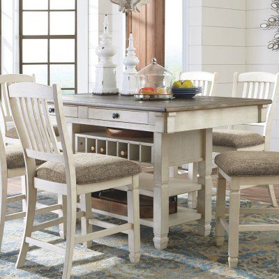 Signature Design by Ashley Bolanburg Rectangular Counter Height Dining Table - D647-32 Round Counter Height Table, Dining Room Server, Pub Table Sets, Counter Height Dining Table, Counter Table, Counter Height Table, Game Table, Table Chairs, Counter Height Dining Sets