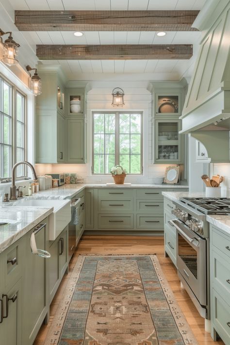 50+ Serene Kitchens with Sage Green Cabinets Sage Green Cabinets, Sage Kitchen, Green Kitchen Designs, Sage Green Kitchen, Eco Kitchen, Farmhouse Decor Kitchen, Green Kitchen Cabinets, Green Cabinets, Kitchen Cabinet Colors