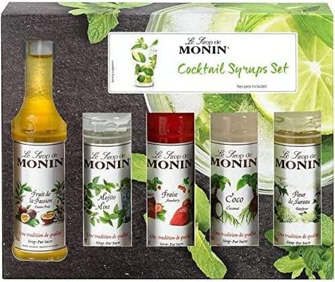 MONIN Premium Cocktail Syrup Gift Set 5 cl (Pack of 5) : Amazon.co.uk: Grocery Monin Syrup, Cocktail Gift Set, Passion Fruit Syrup, Coconut Syrup, Passion Fruit Juice, Cocktail Syrups, Cocktail Essentials, Happy Hour Cocktails, Strawberry Juice