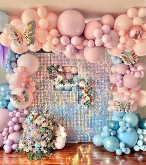 Birthday Decoration Ideas At Home, Butterfly Birthday Party Decorations, Butterfly Themed Birthday Party, Birthday Decoration Ideas, Deco Ballon, Princess Birthday Party Decorations, 1st Birthday Girl Decorations, Butterfly Birthday Party, Girl Birthday Decorations