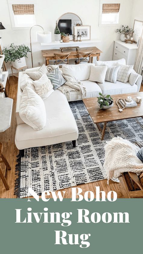 Modern Boho Farmhouse Living Room, Scandinavian Living Room Nordic Style, Scandi Boho Living Room, Boho Living Room Apartment, Boho Living Room Rug, Loloi Rug, Boho Living Room Rugs, Chris Loves Julia X Loloi, Boho Modern Farmhouse