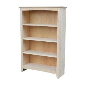 International Concepts 48 in. Unfinished Wood 4-shelf Standard Bookcase with Adjustable Shelves-SH-3224A - The Home Depot Traditional Bookcases, 4 Shelf Bookcase, Contemporary Bookcase, Bookcases For Sale, Removable Shelves, Supermarket Design, 5 Shelf Bookcase, Concept Home, Wood Bookcase