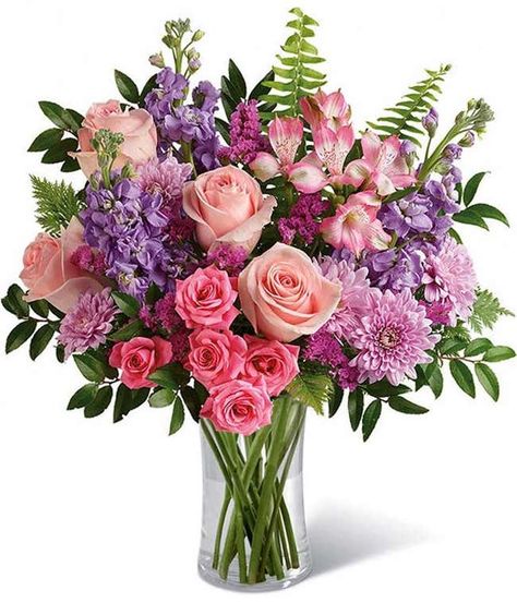 FromYouFlowers.com | Specials Pink And Purple Flower Arrangements, Cherry Blossom Bouquet, Purple Flower Arrangements, Blossom Bouquet, Prom 2024, Flower Delivery Service, Arrangement Ideas, Light Pink Rose, Pink Carnations