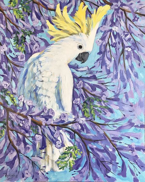 Cockatoo Painting Acrylic, Pink Cockatoo Painting, Watercolor Bird Paintings, Mums Painting, Cockatoo Painting, Bird Drawing Easy, Drawing Easy Pencil, Cockatoo Art, Simple Bird Drawing