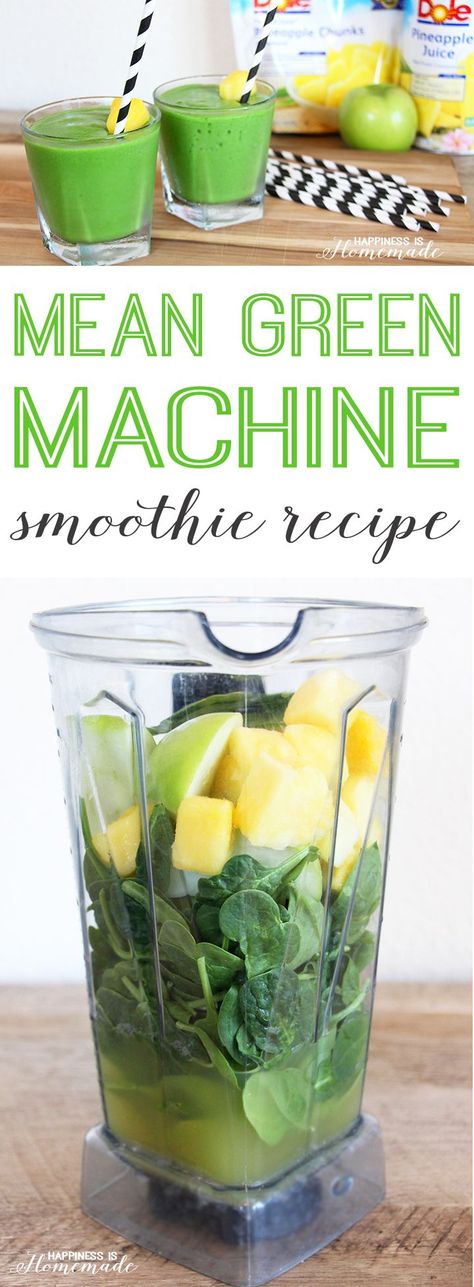 Mean Green Machine Pineapple Smoothie Recipe #DolePineappleJuice #AYearofSunshine #ad Green Machine Smoothie, Pineapple Smoothie Recipes, Smoothie Detox, Pineapple Smoothie, Healthy Shakes, Makanan Diet, Mean Green, Green Smoothie Recipes, Smoothie Shakes