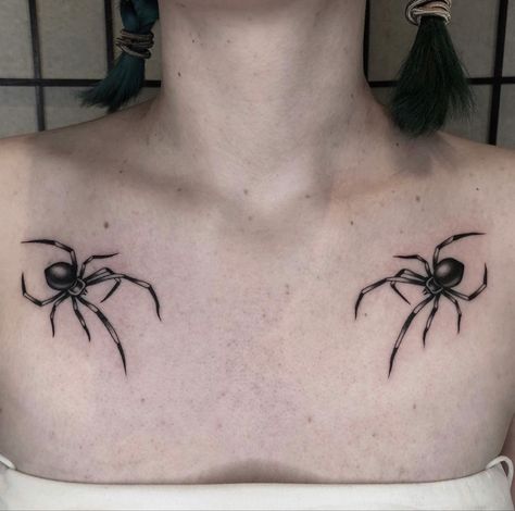 Spider Collar Bone Tattoo, Spider Chest Tattoo Female, Gothic Spider Tattoo, Spider Tattoos, Flash Sheets, Bug Tattoo, Scary Tattoos, Spider Tattoo, Romantic Art