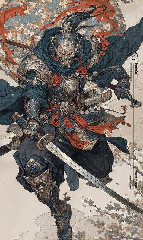 Samurai Demon Art, Oni Warrior Art, Monster Samurai, Fantasy Barbarian, D&d Samurai, Samurai Armour Art, Barbarian Warrior, Warrior Art, Japanese Dragon Tattoos