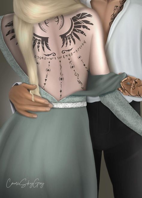 Rowan Tattooing Aelin, Aelin's Back Tattoo, Rowan And Aelin, Queen Of Shadows, Her Tattoo, Throne Of Glass Fanart, Aelin Ashryver Galathynius, Aelin Galathynius, Throne Of Glass Books