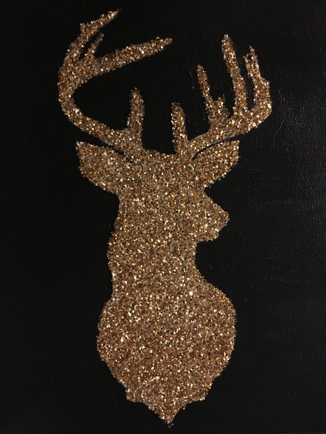 Deer Silhouette Glitter Canvas Hirsch Silhouette, Silhouette Gifts, Gold Glitter Background, Jessica Smith, Silhouette Canvas, Canvas Art Projects, Deer Silhouette, Painting Canvases, Gold Canvas