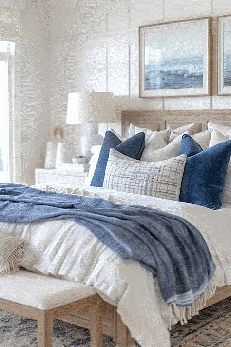 130+ Serene Coastal Bedroom Decor Ideas Coastal Bedroom Colors, Modern Coastal Bedroom Ideas, Coastal Farmhouse Bedroom, Costal Bedroom, Modern Coastal Bedroom, Coastal Bedroom Decor, Ideas Habitaciones, Ocean Room, Coastal Bedroom Decorating