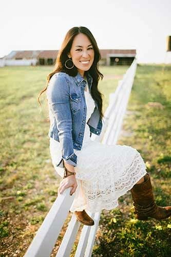 lace dress with jean jacket and boots Joanna Gaines Lace Dress With Cowboy Boots, Joanna Gaines Fashion, White Dress With Boots, Joanna Gaines Style Clothes, Dress With Cowboy Boots, Joanna Gaines Style, Dresses With Cowboy Boots, Cowgirl Style Outfits, Cowgirl Dresses