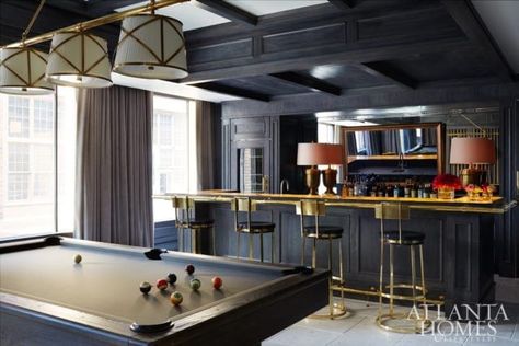 In Home Bar, Billiards Room Decor, Melanie Turner, Melanie Turner Interiors, Bar Lounge Room, Snooker Room, Atlanta Homes And Lifestyles, Pool Table Room, Bar Game