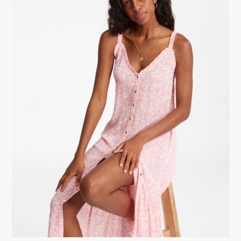 Billabong Sweet Edges Dress, black M Gauzy Dress, Salty Blonde, Pink Slip Dress, Billabong Dress, Floral Pattern Dress, Summer Romance, Midi Slip Dress, Pink Sunset, Billabong Women