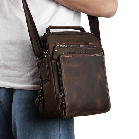 Genuine Leather Bags Men Shoulder Bag Mens | Mens Bags Handbags Genuine Leather - New - Aliexpress Mens Leather Crossbody Bag, Mens Crossbody Bag, Vintage Crossbody Bag, Future Wardrobe, Shopify Design, Leather Rucksack, Shoulder Backpack, Messenger Bag Men, Mens Leather Bag