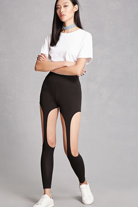 FOREVER 21+ Kikiriki Cutout Leggings Cutout Leggings, Cut Out Leggings, Cutout Design, Strawberry Fields, Knit Leggings, Elastic Waist Pants, Shop Dresses, Perfect Outfit, Passion For Fashion