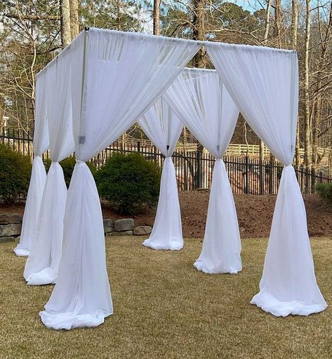 This look is perfect for a wedding rehearsal dinner, birthday dinner, or even a bridal shower! This canopy can be decorated with drape or string lights to create an unforgettable event. This kit is extremely functional and offers a variety of setups in one simple kit. Party Under The Stars, Stage Ideas, Flame Test, Wedding Canopy, Pipe And Drape, Backdrop Ideas, Wedding 2025, Sheer Drapes, Vertical Frames