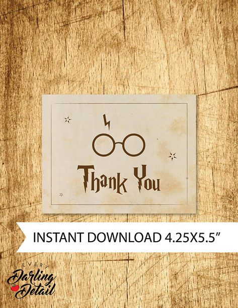 Printable Harry Potter Thank You Card!  The card is 5.5x4.25. The card fits a standard A2 envelope (not included). You are purchasing a DIGITAL item only, no physical products will be mailed to you.  { WHAT YOU WILL RECEIVE } A PDF file with the design on a standard 8.5x11 page. Printable Harry Potter, Reading Anchor Charts, Anchor Charts, Printable Cards, Wizard, Shower Ideas, Thank You Cards, Bridal Shower, Harry Potter