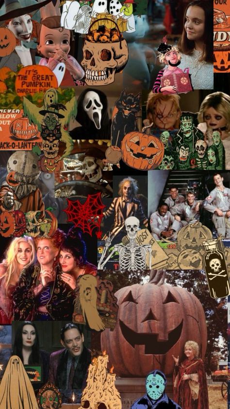 Happy spooky season y’all! Halloween Wallpapers Collages, Halloween Backgrounds Collage, Halloween Collage Aesthetic, Halloween Movie Collage, Halloween Movies Wallpaper, Halloween Movie Wallpaper, Halloween Town Wallpaper, Fall Halloween Aesthetic Wallpaper, Halloweentown Aesthetic